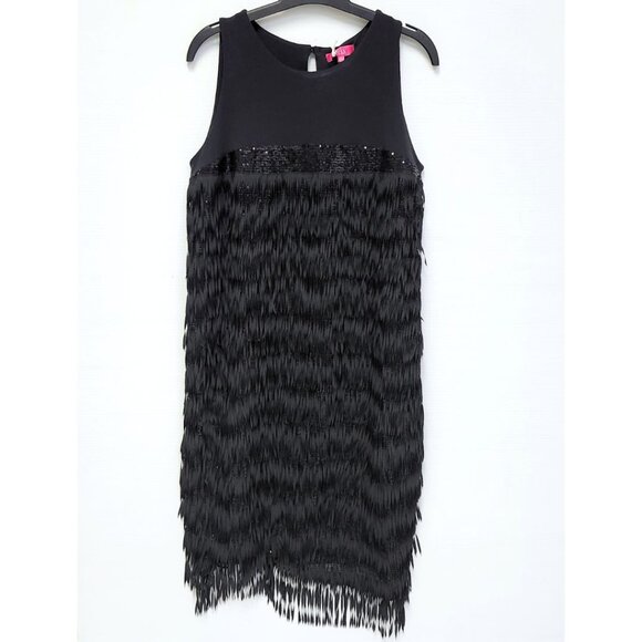 Ecla Women's Black Fringe Midi Dress W/Sequins Size 42 - Picture 1 of 8